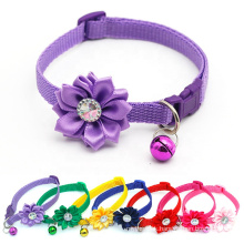 Flower Decor Pet Collar Adjustable Rhinestone Cat Dog Collar Necklace With Bell Bow Clothing Accessories